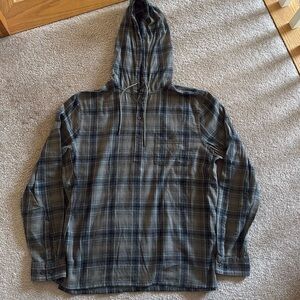 Men's Express Plaid Hooded pull over flannel Shirt - Green size large